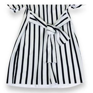 Express Stripe Mini Dress Black White Short Sleeve Lined Tie Back